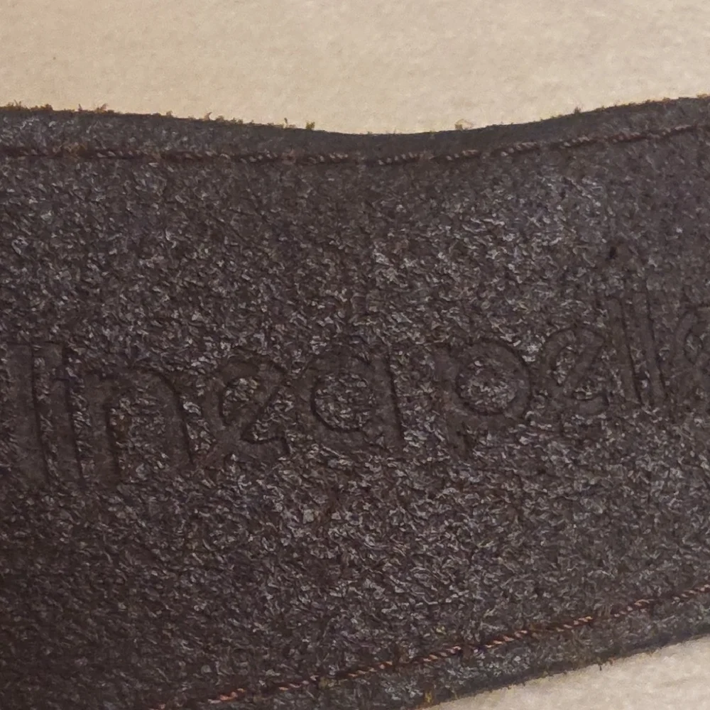 Linea Pelle Dark Brown Leather Belt with Brass-Tone Embossed Buckle